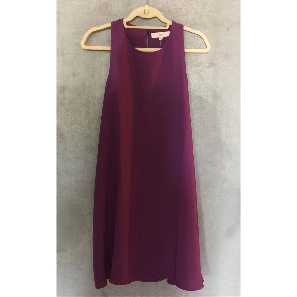 LOFT Purple Ruffle Back Dress NWT